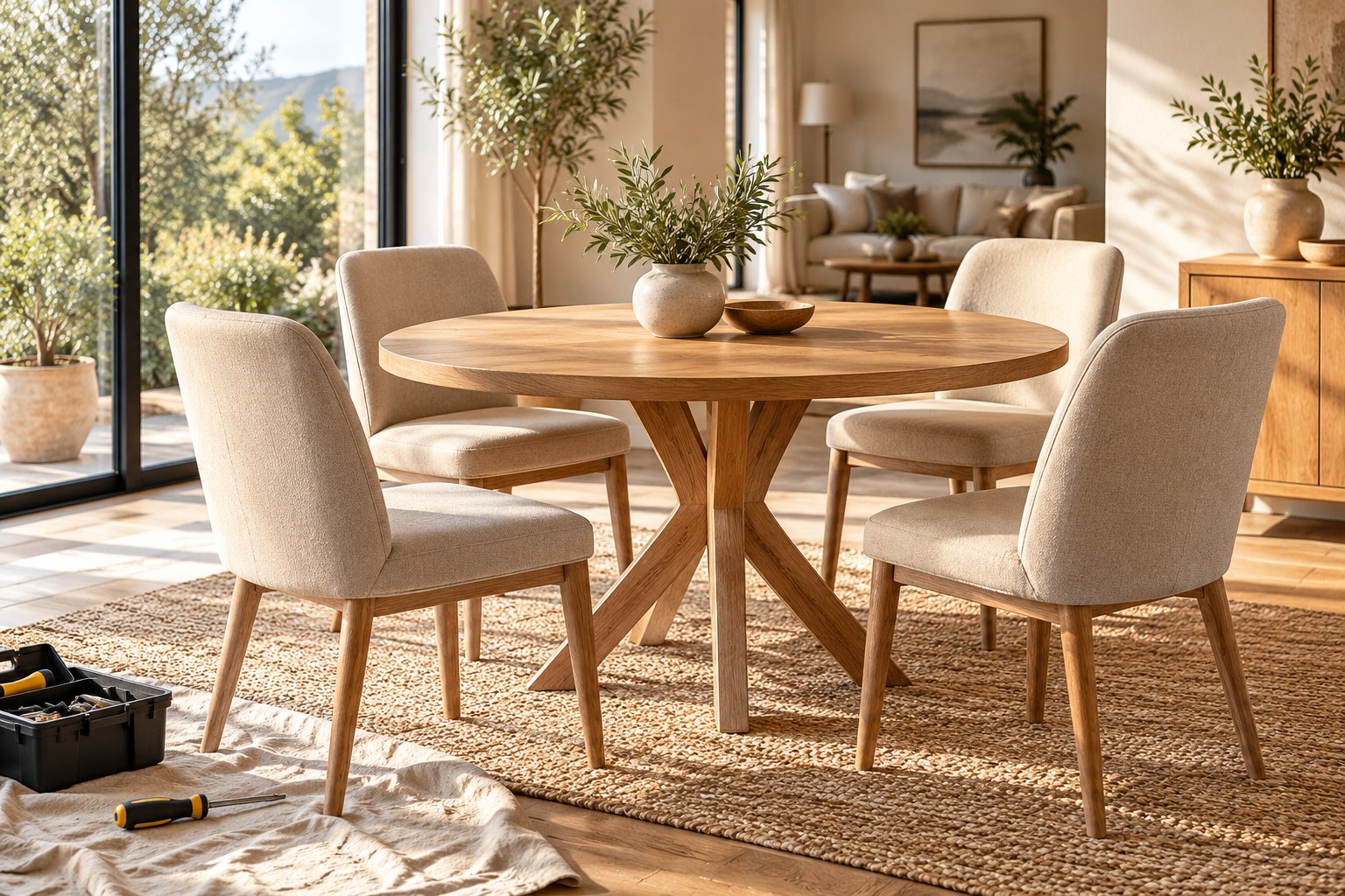AI illustration of assembled dining table and chairs